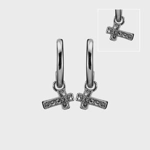 New NWT Stella Valle Silver Cross Pendant & Huggie Earrings Jewelry Set